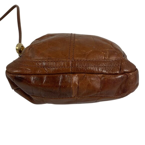 B MAKOWSKY Brown Leather Crossbody Handbag w/ Texture Gold Safety Pin Zip Pulls - Picture 7 of 16